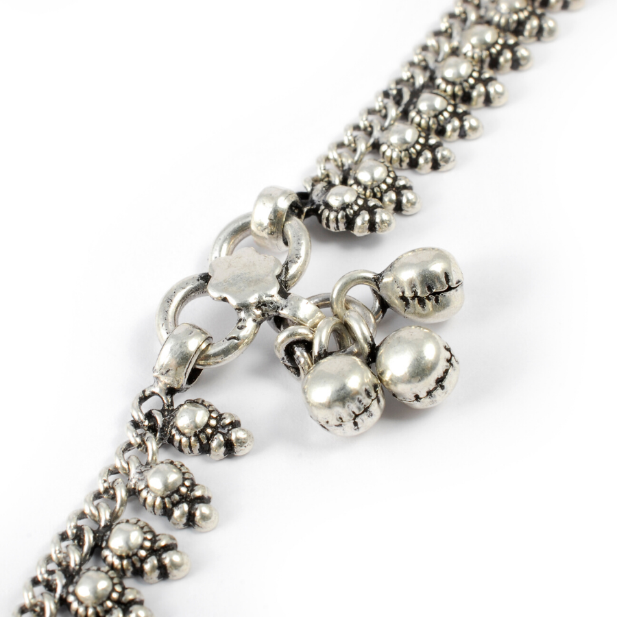 Chaine chevilles argent Jaipur avec motifs et grelots - BIJOUX ARGENT - Boutique Nirvana