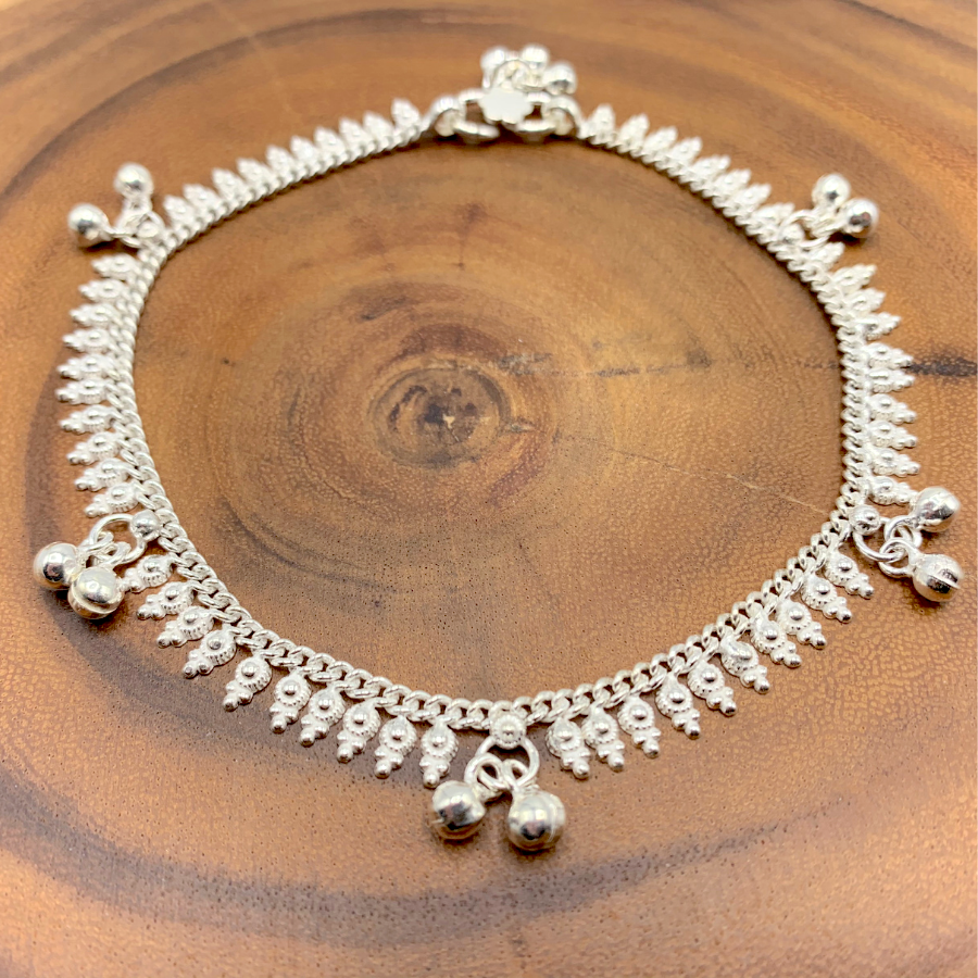 Indian Silver Ankle Chain with Bells - Silver Jewellery - Boutique Nirvana