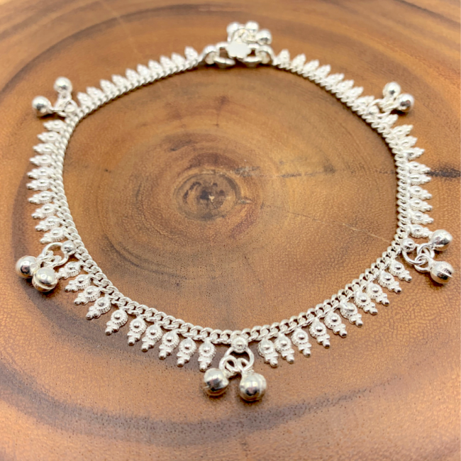 Indian Silver Ankle Chain with Bells - Silver Jewellery - Boutique Nirvana