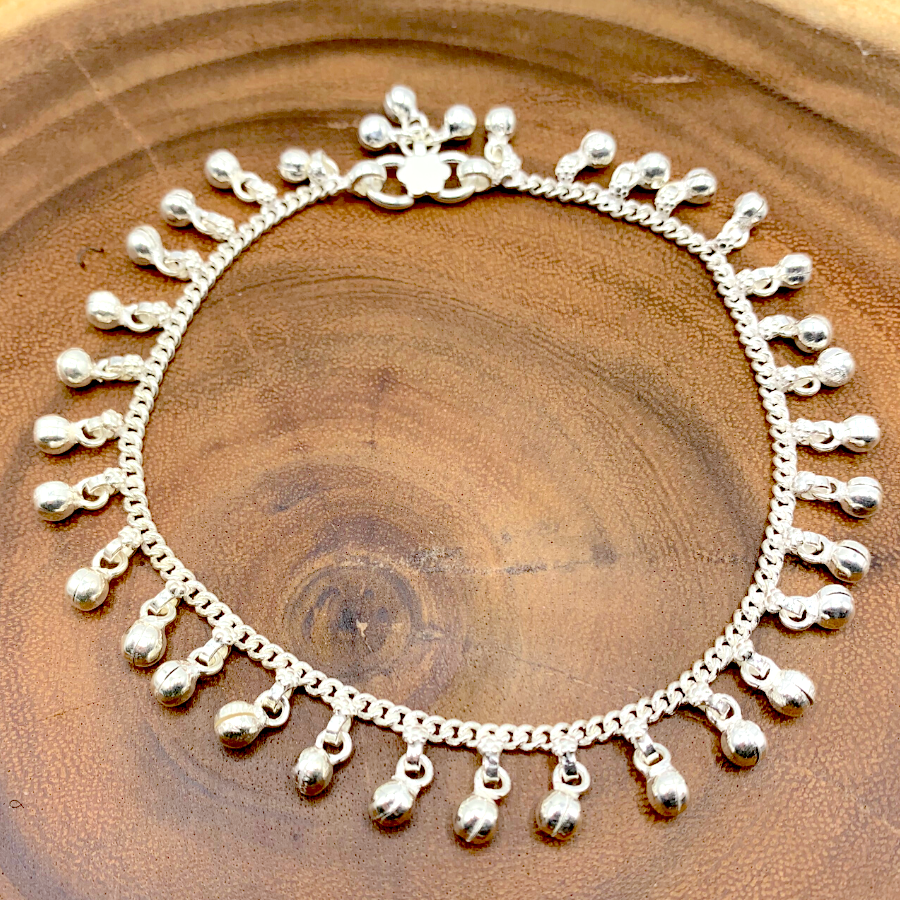 Traditional Silver Indian Anklet with Bells - Silver Jewellery - Boutique Nirvana