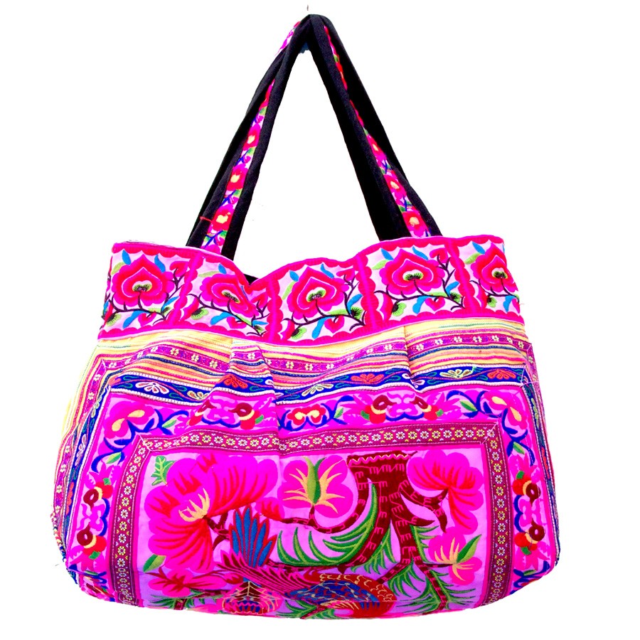 Grand sac ethnique rose Hmong - ACCESSOIRES -