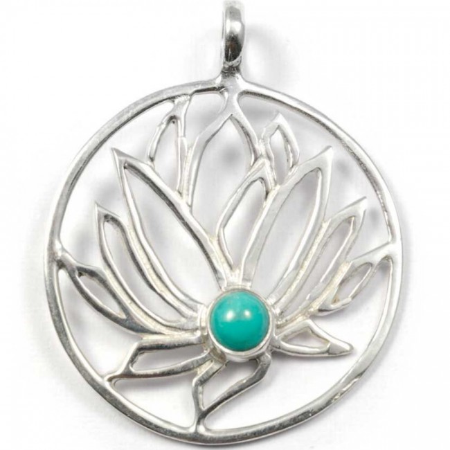 Grand pendentif Lotus argent incrusté pierre - Silver Jewellery - Boutique Nirvana