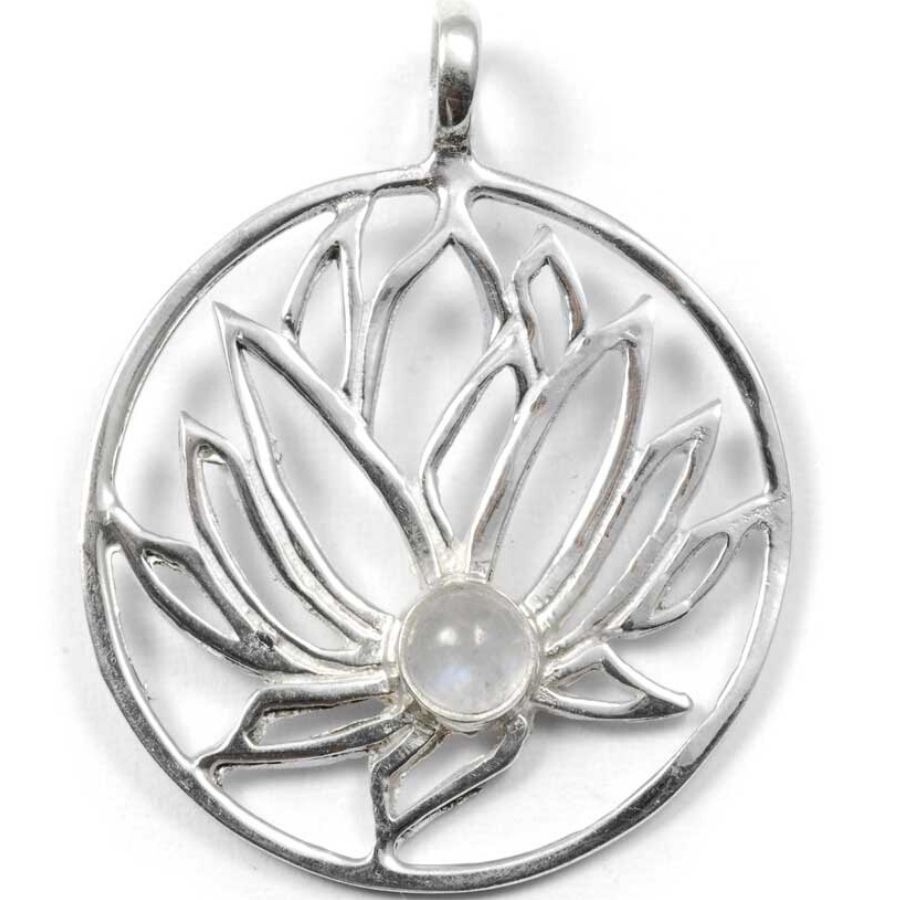 Grand pendentif Lotus argent incrusté pierre - BIJOUX ARGENT - Boutique Nirvana