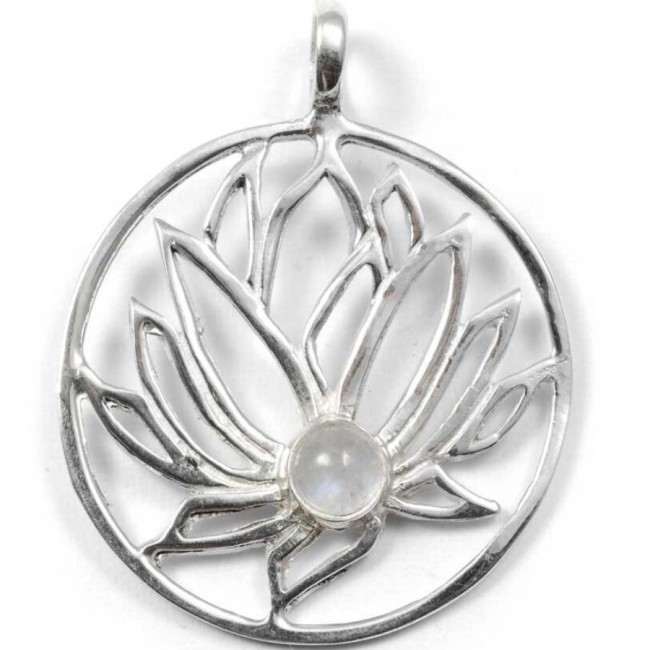 Grand pendentif Lotus argent incrusté pierre - BIJOUX ARGENT - Boutique Nirvana