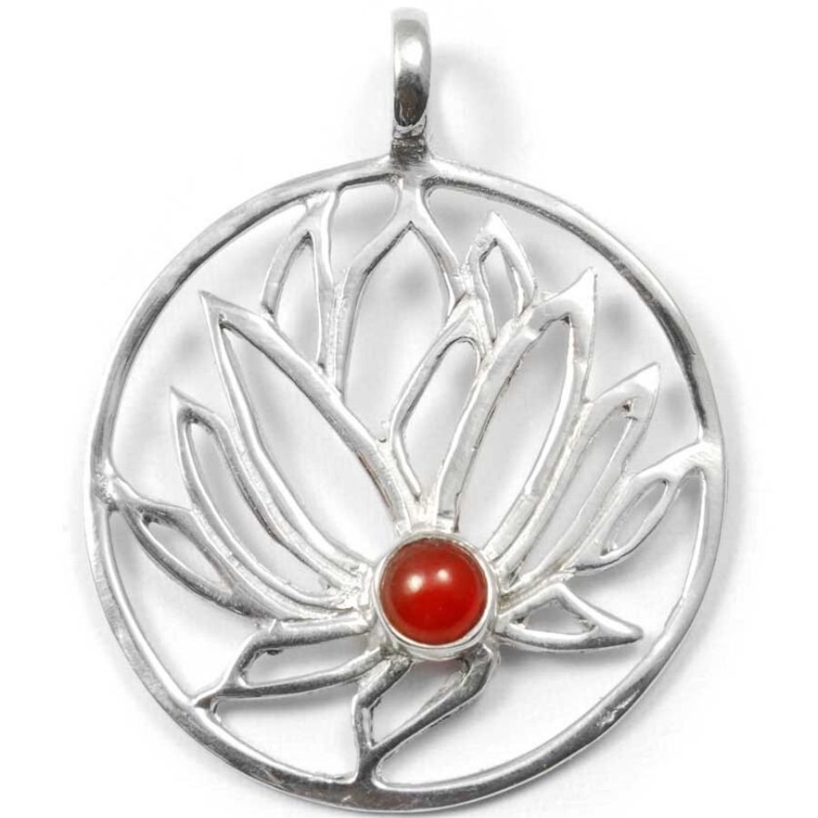 Grand pendentif Lotus argent incrusté pierre - BIJOUX ARGENT - Boutique Nirvana