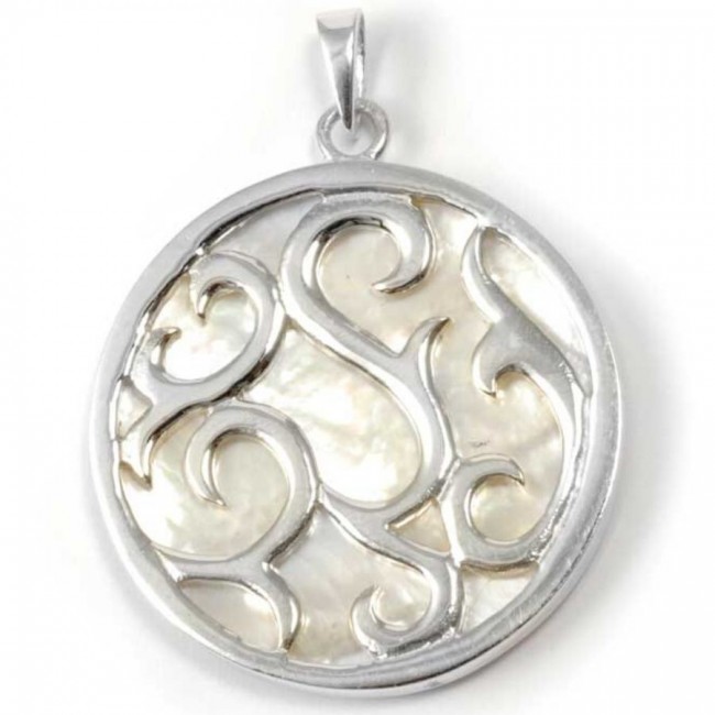 Pendentif rond en argent ouvragé avec Pierre - BIJOUX ARGENT - Boutique Nirvana