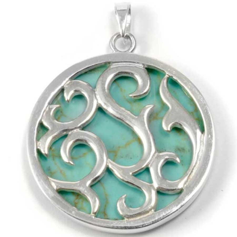 Pendentif rond en argent ouvragé avec Pierre - BIJOUX ARGENT - Boutique Nirvana