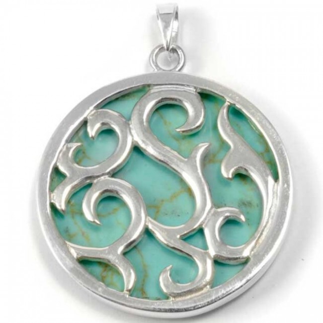 Pendentif rond en argent ouvragé avec Pierre - BIJOUX ARGENT - Boutique Nirvana