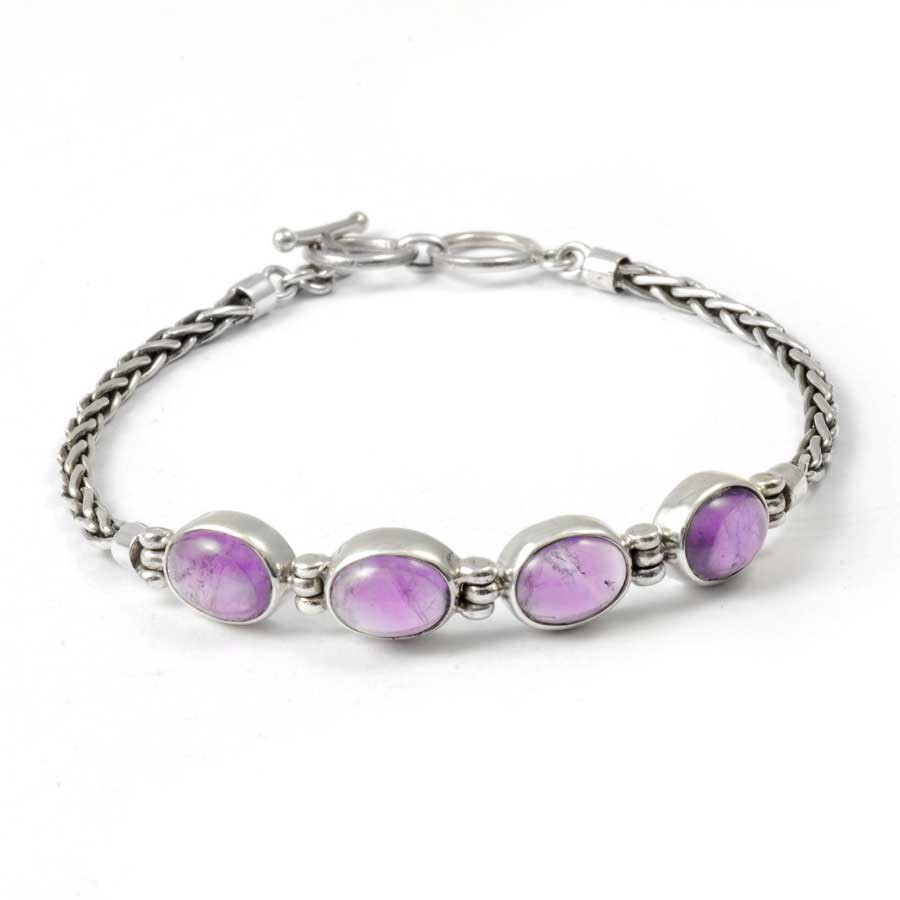 Braided Silver & Natural Stone Chain Bracelet - Silver Jewellery - Boutique Nirvana