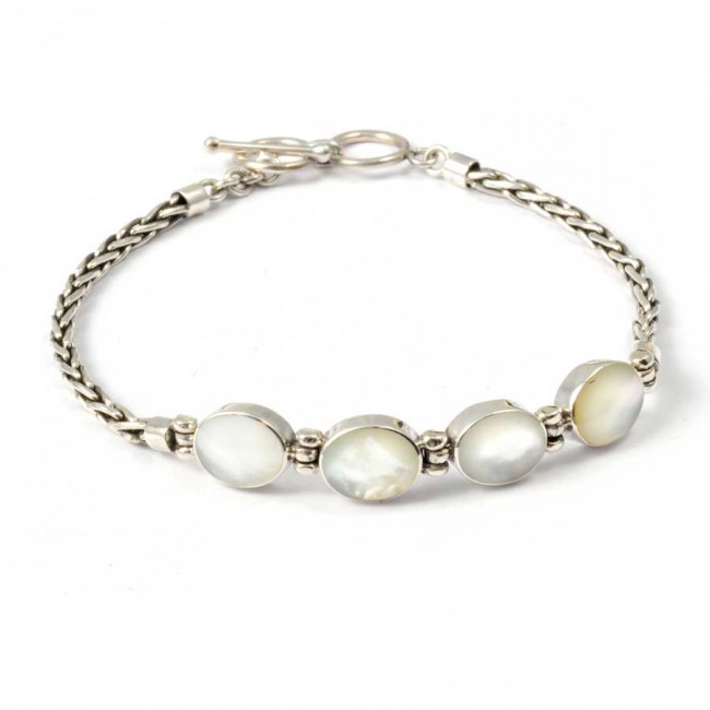 Braided Silver & Natural Stone Chain Bracelet - Silver Jewellery - Boutique Nirvana
