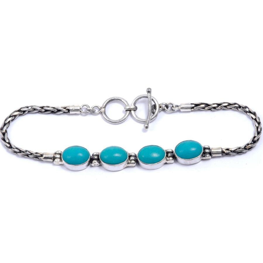 Braided Silver & Natural Stone Chain Bracelet - Silver Jewellery - Boutique Nirvana