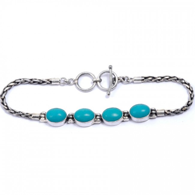 Braided Silver & Natural Stone Chain Bracelet - Silver Jewellery - Boutique Nirvana