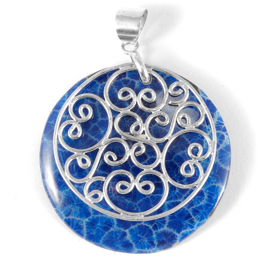 Pendentif pierre et volutes argent - BIJOUX ARGENT - Boutique Nirvana