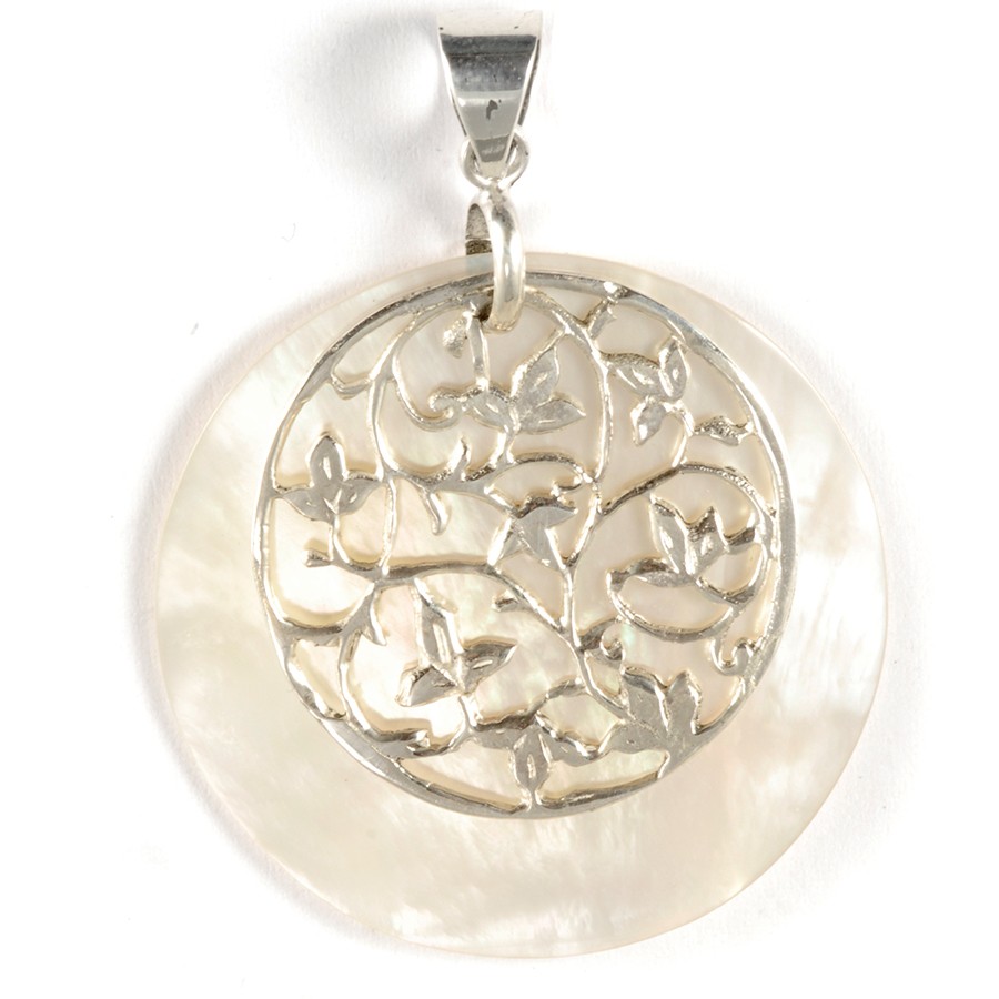 Pendentif pierre et feuillages argent - Silver Jewellery - Boutique Nirvana