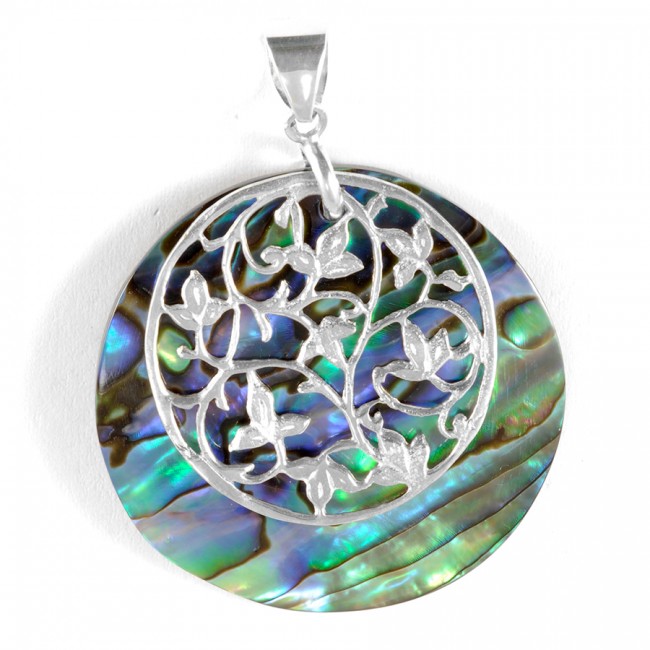 Pendentif pierre et feuillages argent - Silver Jewellery - Boutique Nirvana