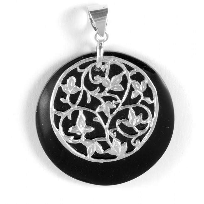 Pendentif pierre et feuillages argent - Silver Jewellery - Boutique Nirvana