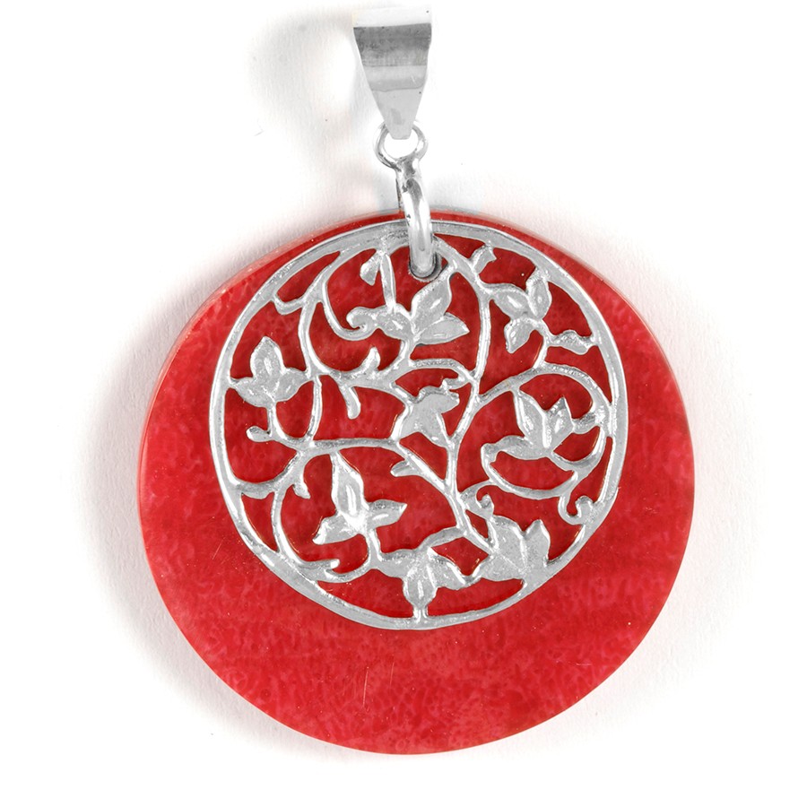 Pendentif pierre et feuillages argent - Silver Jewellery - Boutique Nirvana