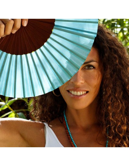 Eventail en soie turquoise - Accueil -