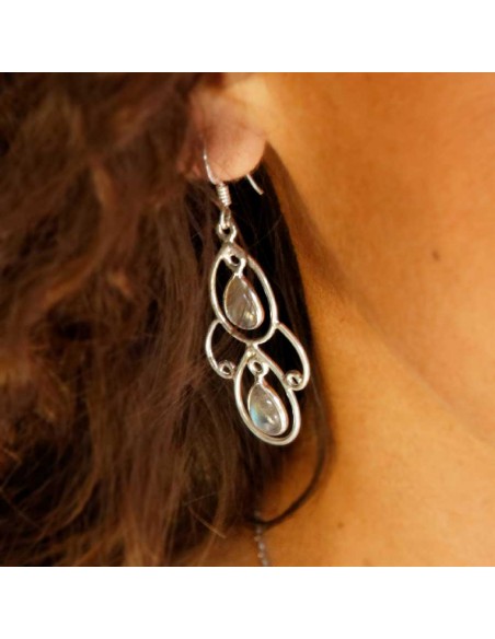 Boucles d'oreilles pendante en argent avec 2 pierres - BIJOUX ARGENT - Boutique Nirvana