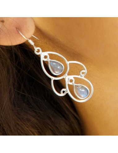 Boucles d'oreilles pendante en argent avec 2 pierres - BIJOUX ARGENT - Boutique Nirvana
