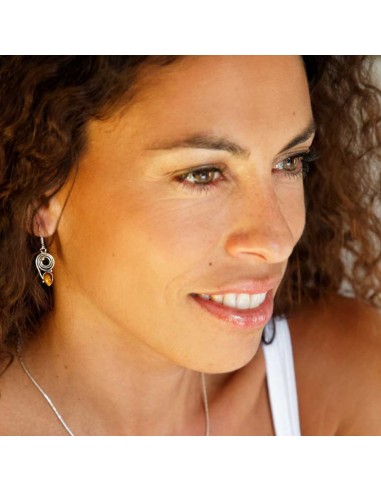 Silver Spiral Earrings with Natural Stone - Silver Jewellery - Boutique Nirvana