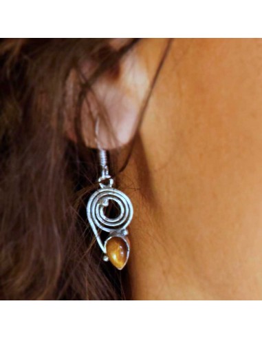 Silver Spiral Earrings with Natural Stone - Silver Jewellery - Boutique Nirvana