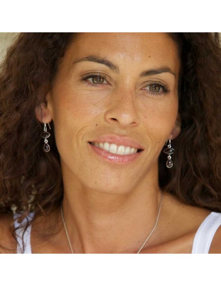 Boucles d'oreilles en argent avec deux pierres - BIJOUX ARGENT - Boutique Nirvana