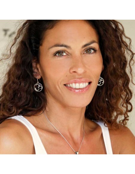 Silver Om Earrings with Natural Stone - Silver Jewellery - Boutique Nirvana