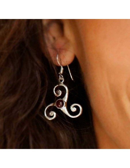 Boucles d'oreilles triskel en argent avec pierre - BIJOUX ARGENT - Boutique Nirvana