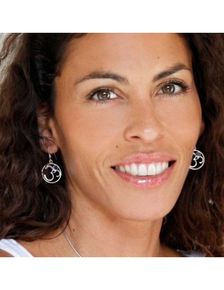 Boucles d'oreilles en argent avec om et pierre - BIJOUX ARGENT - Boutique Nirvana