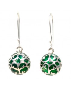 Boucles Bola argent émaillé vert foncé - SILVER EARRINGS - Boutique Nirvana