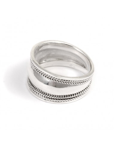 Bague lisse avec bordures tresses - BIJOUX ARGENT -
