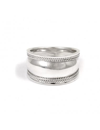 Bague lisse avec bordures tresses - BIJOUX ARGENT -