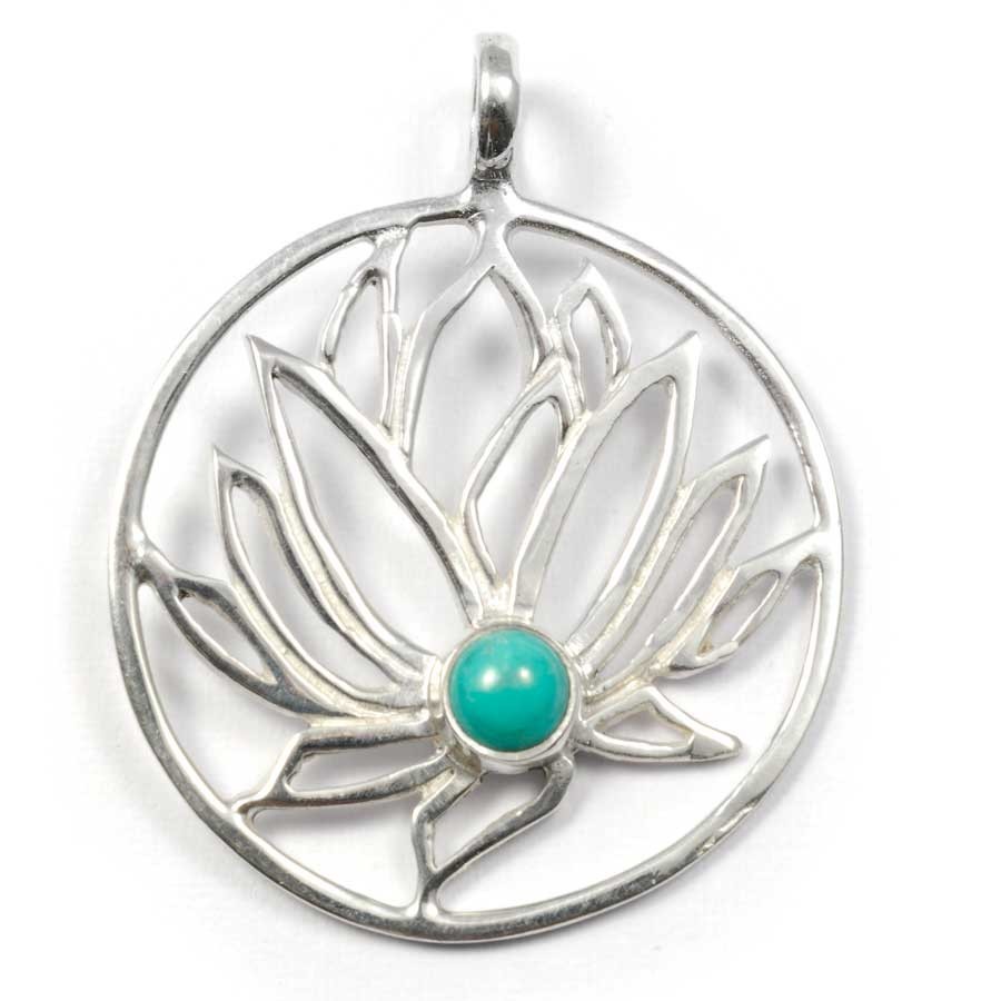 Pendentif argent Lotus avec pierre - BIJOUX ARGENT - Boutique Nirvana