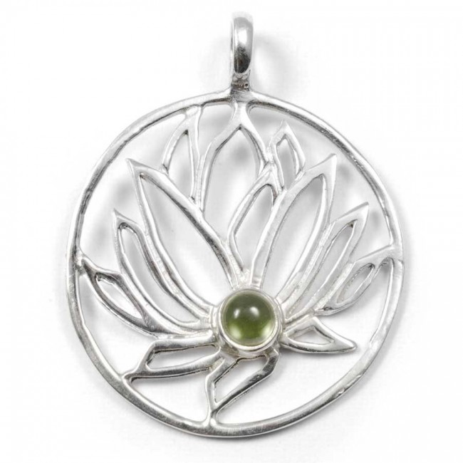 Pendentif argent Lotus avec pierre - BIJOUX ARGENT - Boutique Nirvana