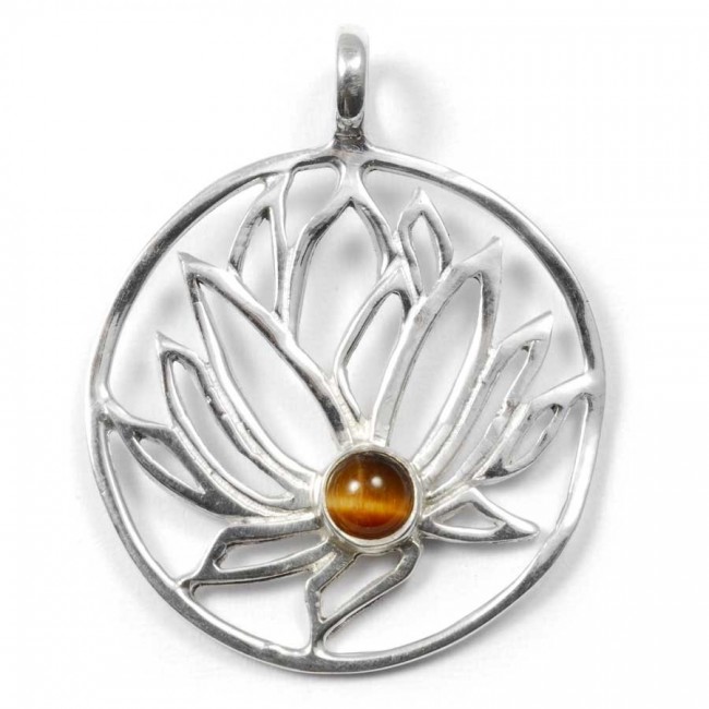 Pendentif argent Lotus avec pierre - BIJOUX ARGENT - Boutique Nirvana