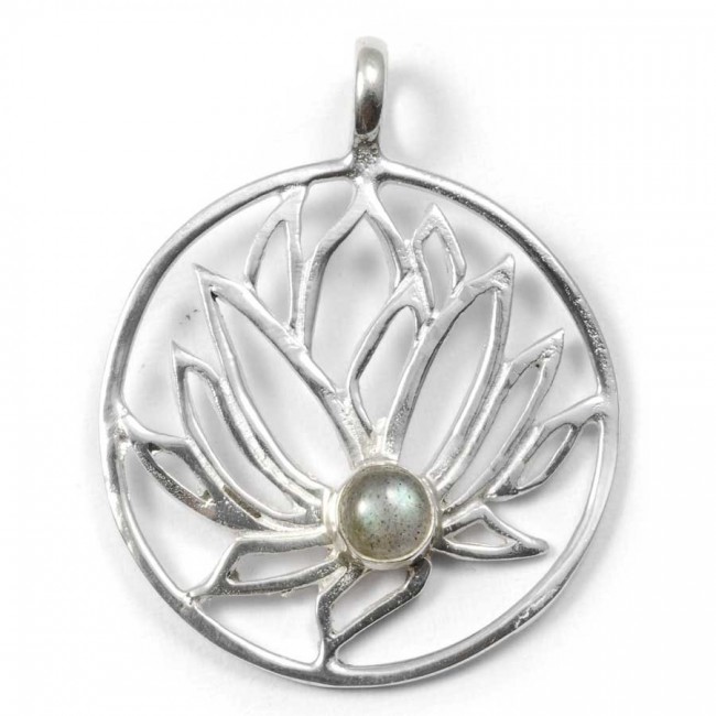Pendentif argent Lotus avec pierre - BIJOUX ARGENT - Boutique Nirvana