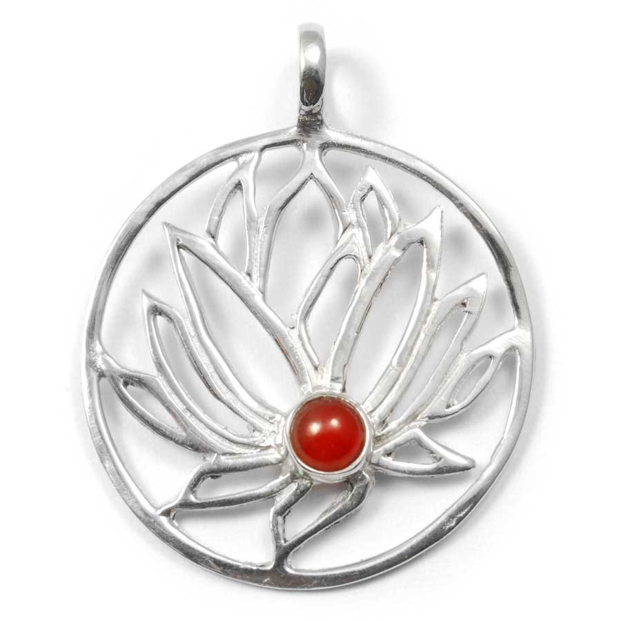 Pendentif argent Lotus avec pierre - BIJOUX ARGENT - Boutique Nirvana