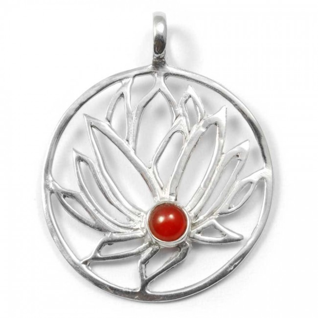 Pendentif argent Lotus avec pierre - BIJOUX ARGENT - Boutique Nirvana