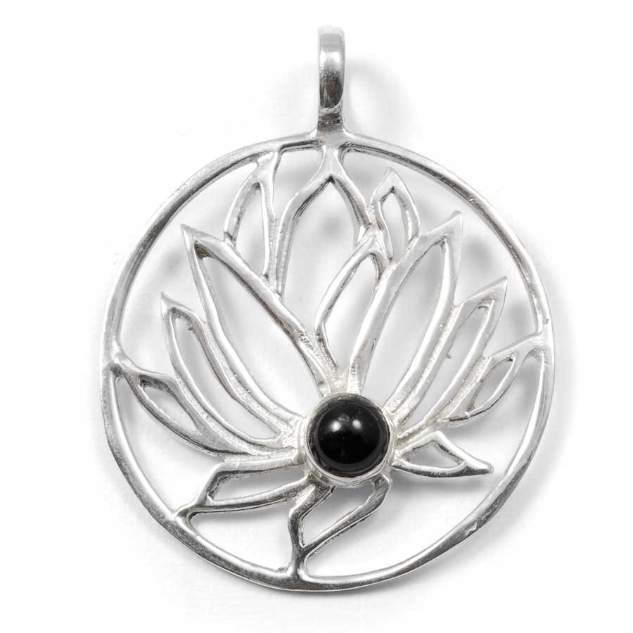 Pendentif argent Lotus avec pierre - BIJOUX ARGENT - Boutique Nirvana