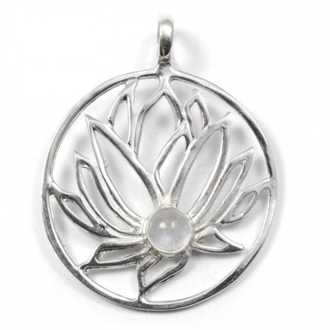 Pendentif argent Lotus avec pierre - BIJOUX ARGENT - Boutique Nirvana