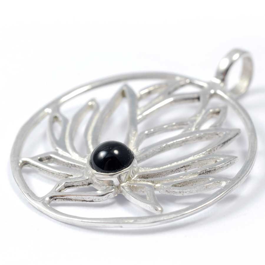 Pendentif argent Lotus avec pierre - BIJOUX ARGENT - Boutique Nirvana