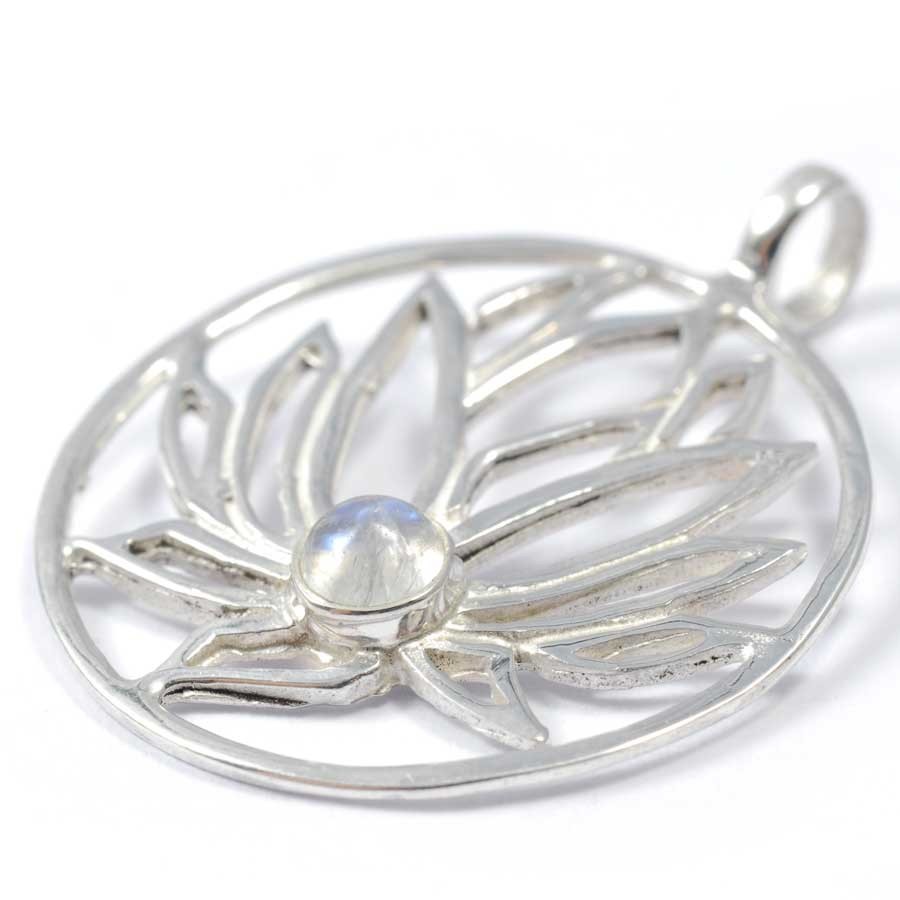 Pendentif argent Lotus avec pierre - BIJOUX ARGENT - Boutique Nirvana