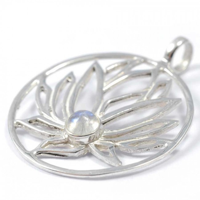 Pendentif argent Lotus avec pierre - BIJOUX ARGENT - Boutique Nirvana