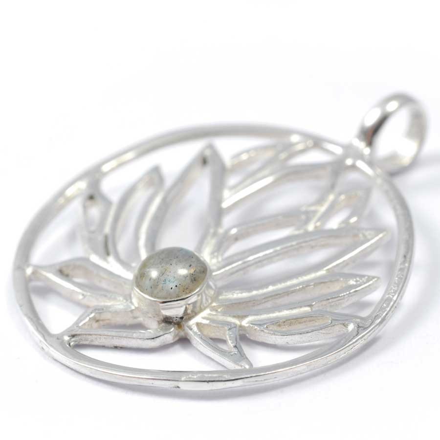 Pendentif argent Lotus avec pierre - BIJOUX ARGENT - Boutique Nirvana