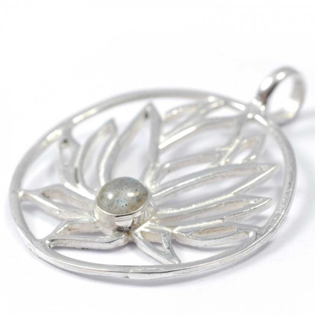 Pendentif argent Lotus avec pierre - BIJOUX ARGENT - Boutique Nirvana