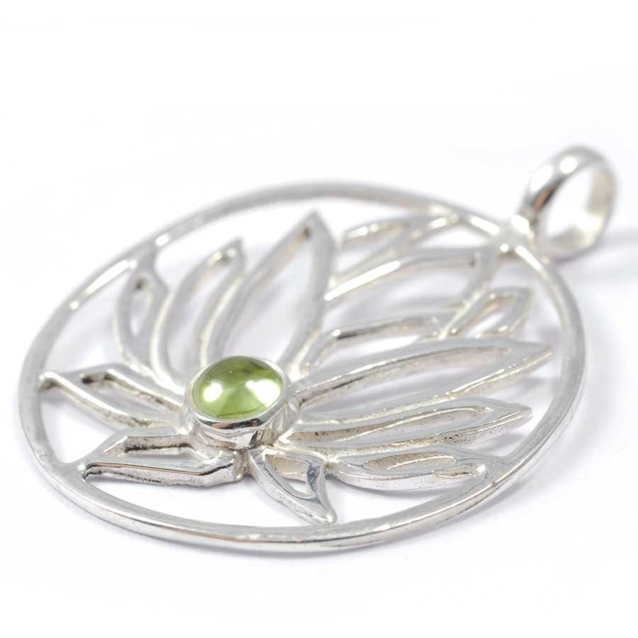 Pendentif argent Lotus avec pierre - BIJOUX ARGENT - Boutique Nirvana
