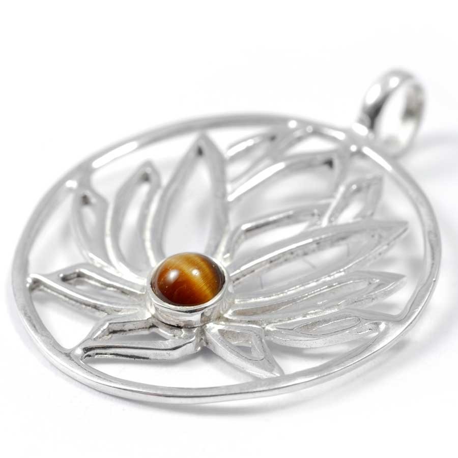 Pendentif argent Lotus avec pierre - BIJOUX ARGENT - Boutique Nirvana