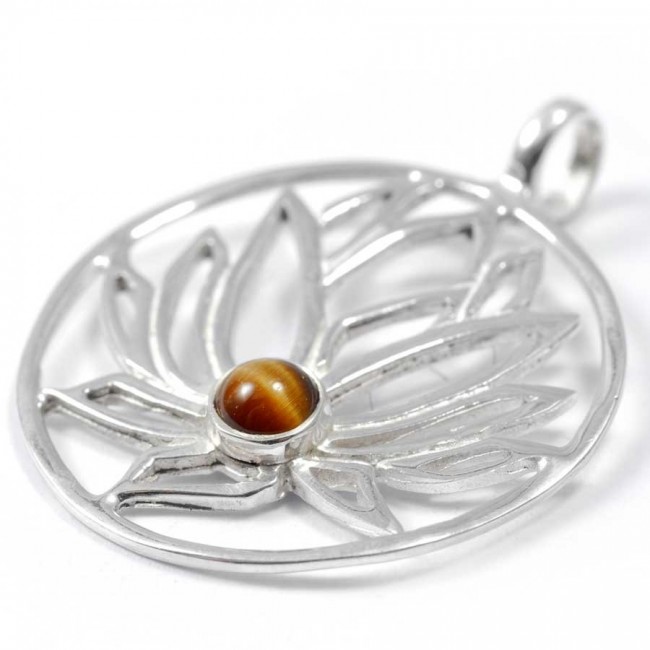 Pendentif argent Lotus avec pierre - BIJOUX ARGENT - Boutique Nirvana