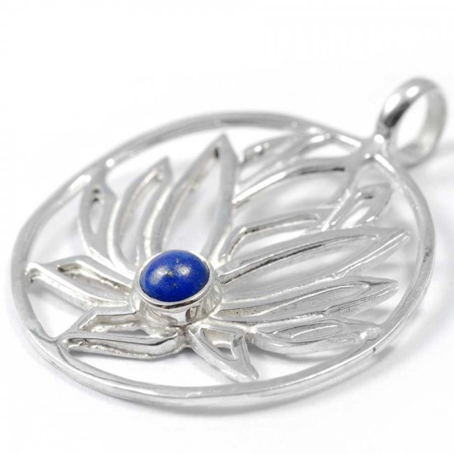 Pendentif argent Lotus avec pierre - BIJOUX ARGENT - Boutique Nirvana